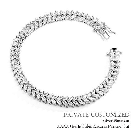 (Customized) AnChus Silver Platinum w 0.25" Laurel Cubic Zirconia Bracelet