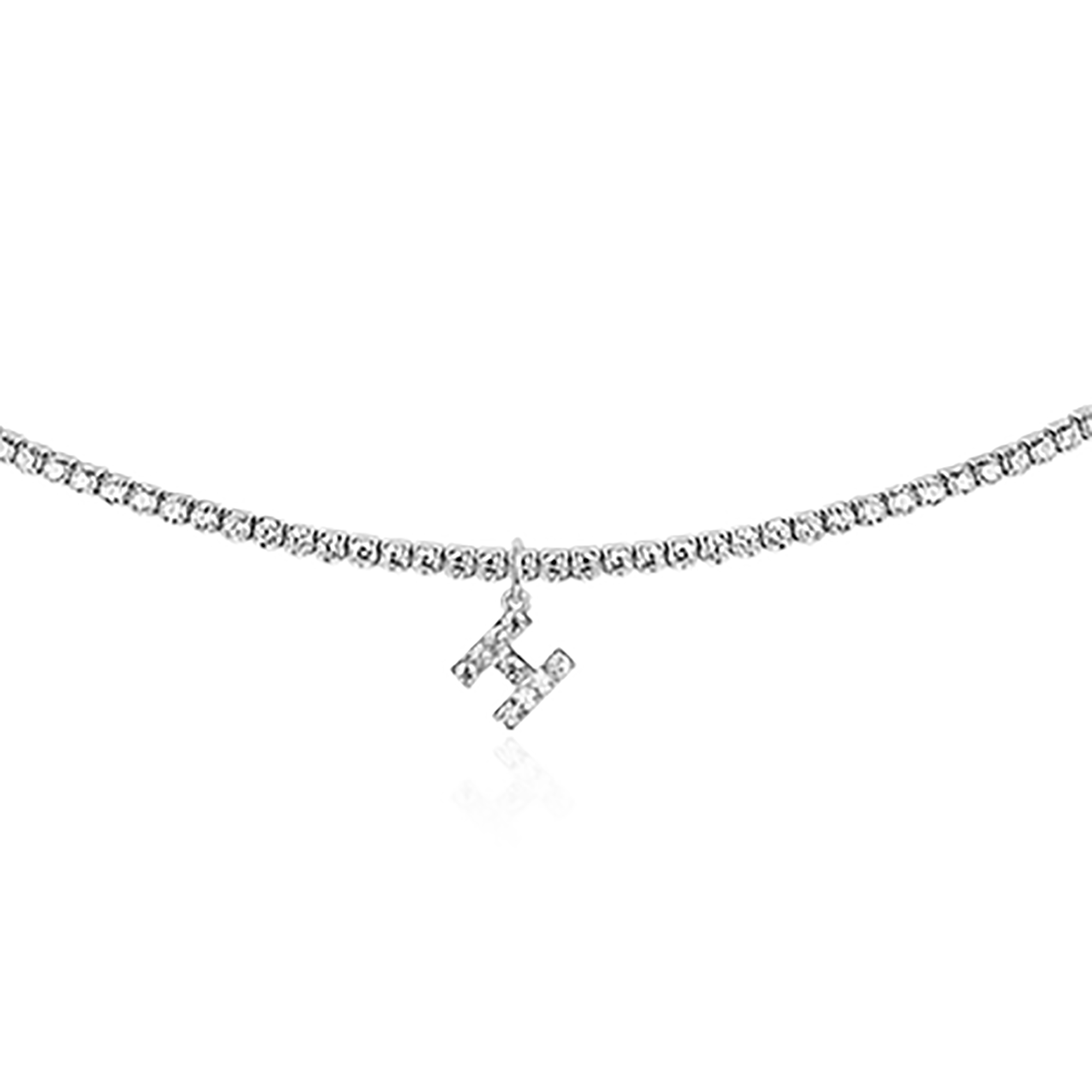 White Gold Plated CZ Letters / Initial Choker Necklace