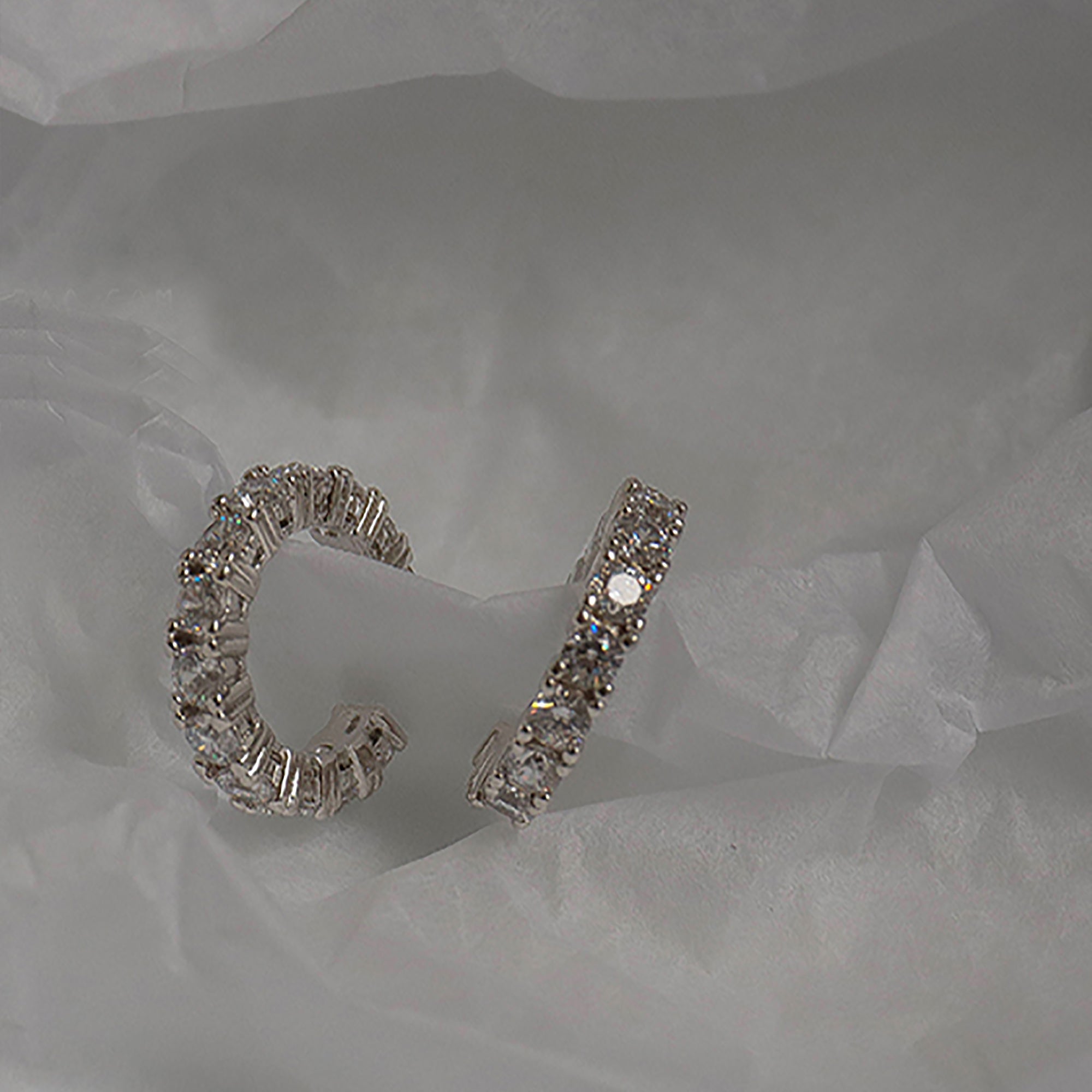 White Gold Plated w/ CZ Ear Cuff / Suspender Earrings