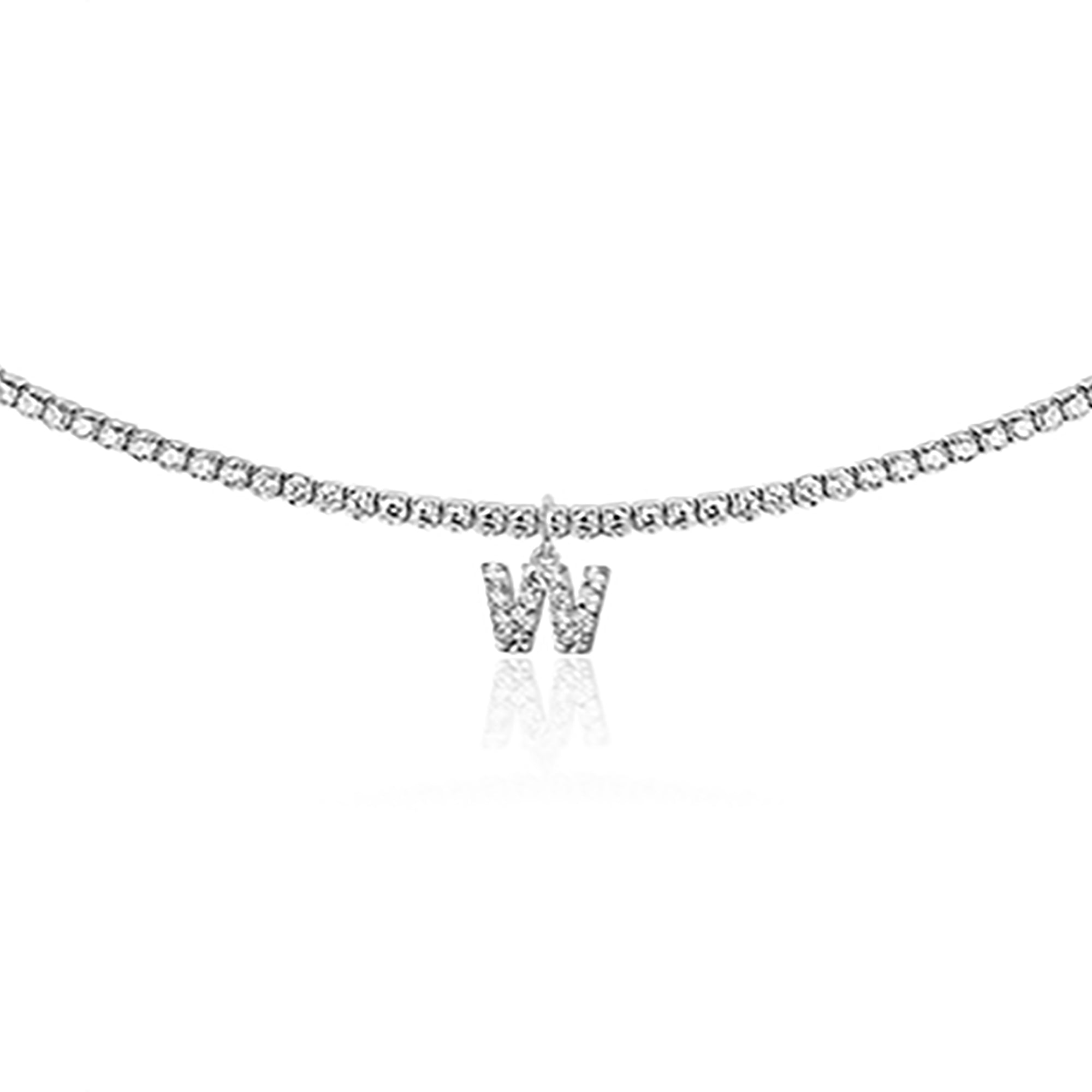 White Gold Plated CZ Letters / Initial Choker Necklace