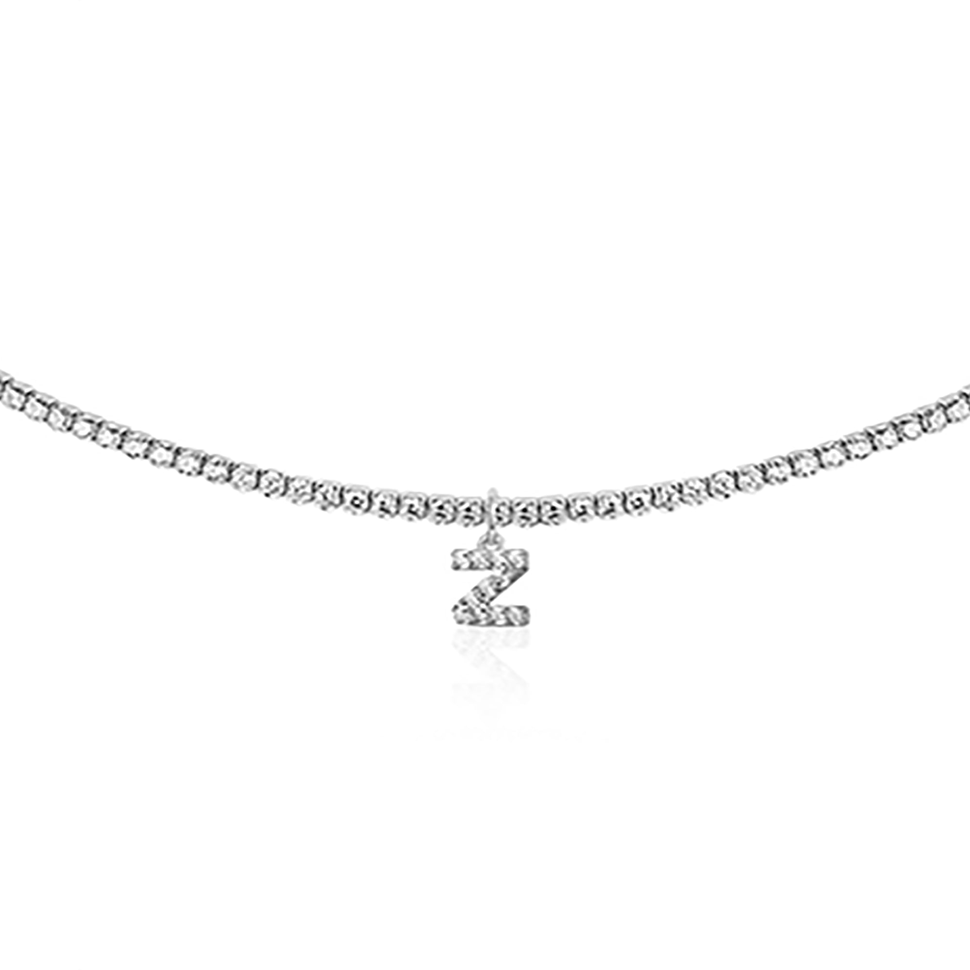 White Gold Plated CZ Letters / Initial Choker Necklace