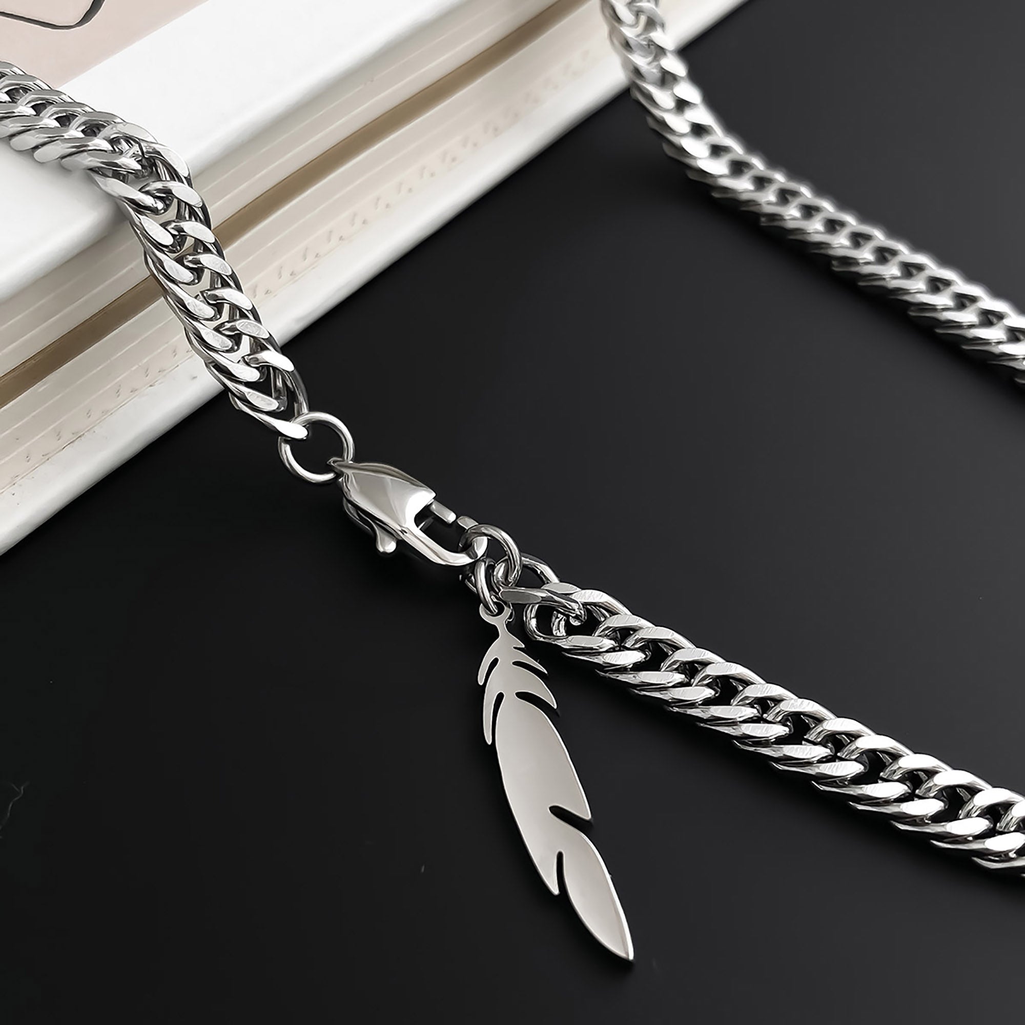 Stainless Steel 55cm w/ Feather Pendant Necklace Valentine Day Gift KOL / Youtuber / Celebrity / Fashion Icon styling