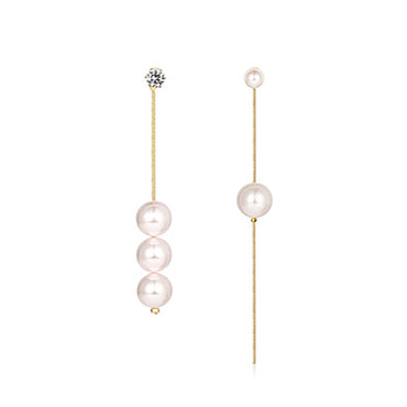 18K Gold Plated Pearl / CZ Asymmetrical Earrings gift wedding party birthday anniversary