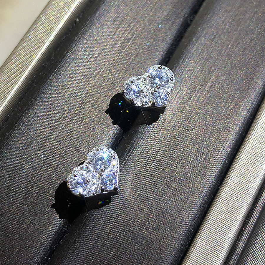 925 Sterling Silver CZ Heart Stud Earrings Gift Party wedding influencer styling KOL / Youtuber / Celebrity / Fashion Icon