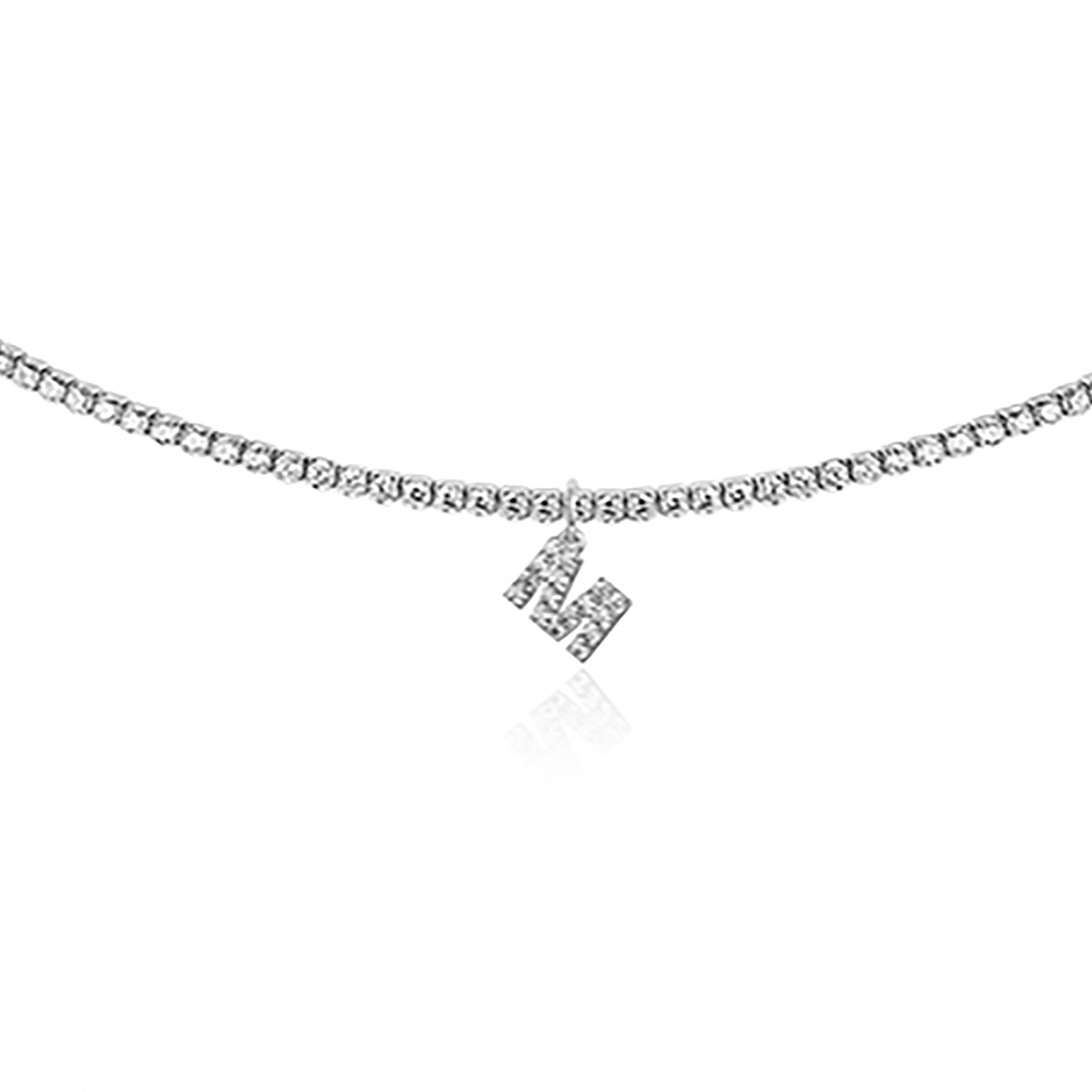 White Gold Plated CZ Letters / Initial Choker Necklace