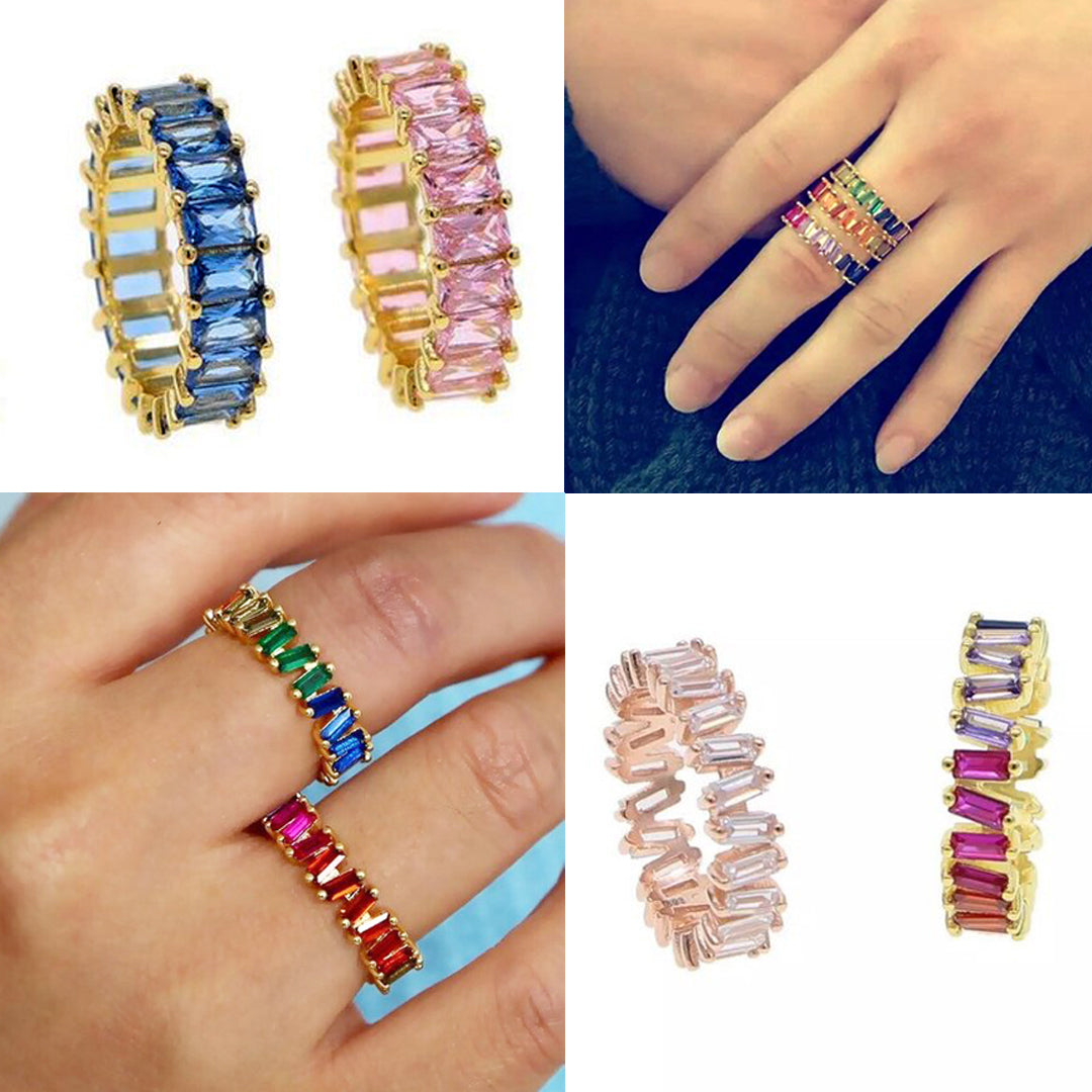 Colored CZ Baguette Band Ring