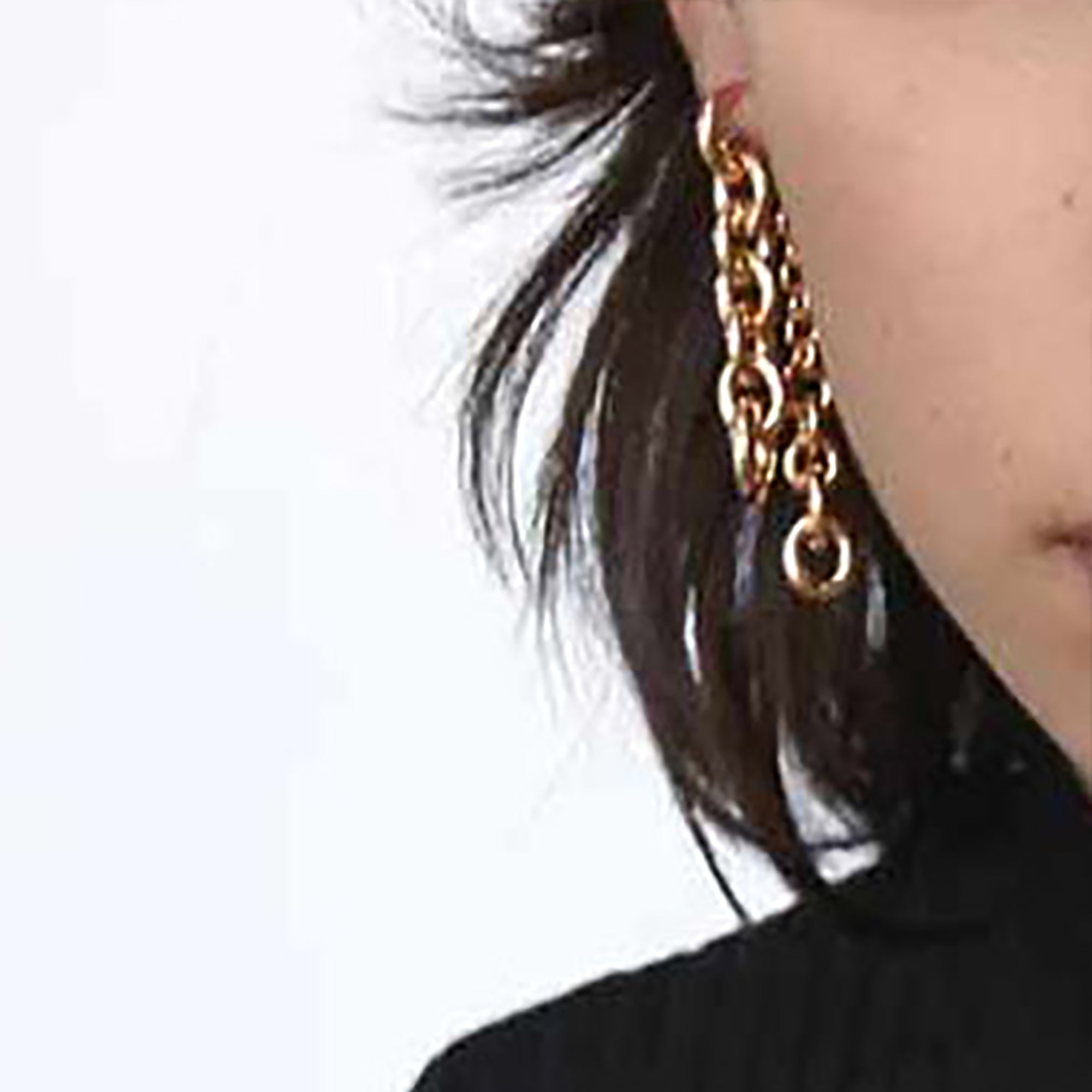 Gold Plated Chunky Metal Chain Double Side Earrings Gift wedding influencer styling KOL / Youtuber / Celebrity / Fashion Icon picked