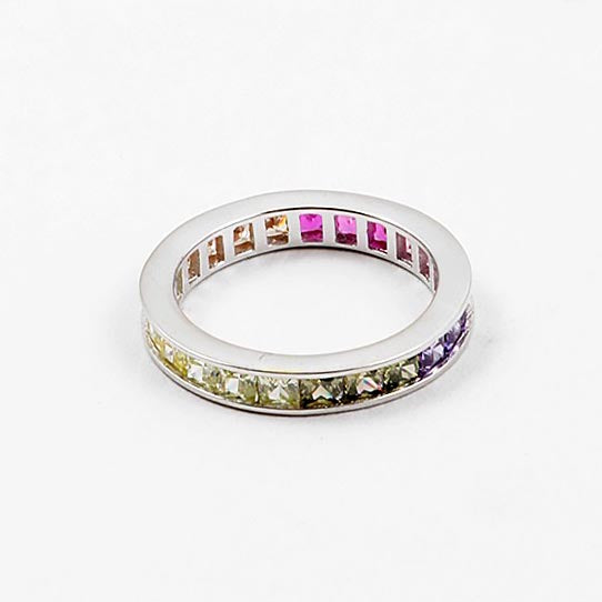 Simple Multi-Color Emerald Cut Eternity Band CZ Ring