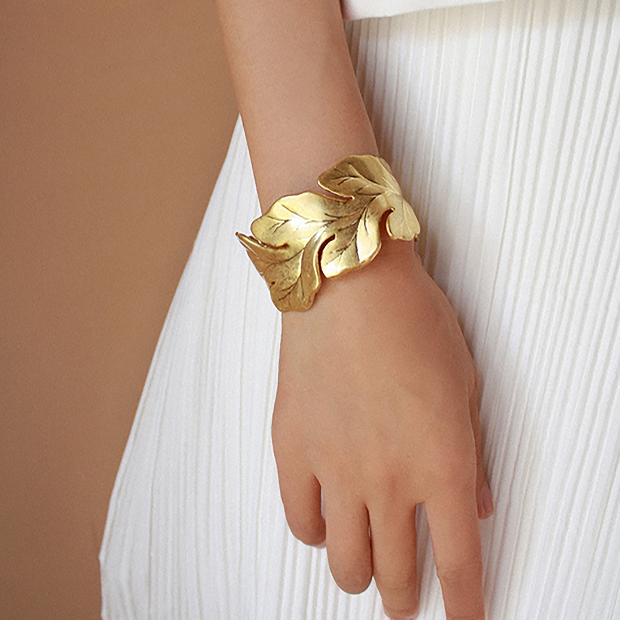 Gold Plated Leaf Cuff Bracelet Gift Wedding diamond Birthday Valentine Holiday Season KOL Influencer anniversay