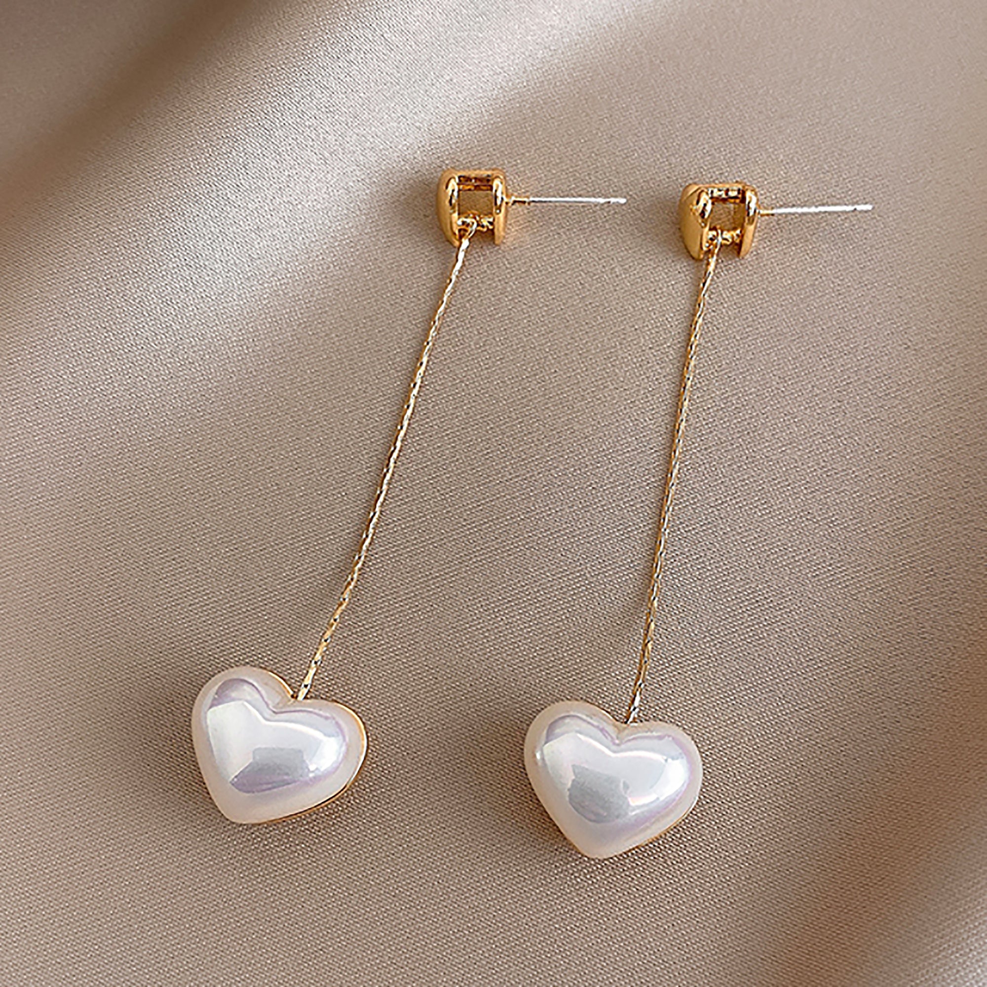 Gold Plated w/ Heart Pearl Dangle Earrings Valentine Day Gift Valentine Day Gift birthday party anniversary