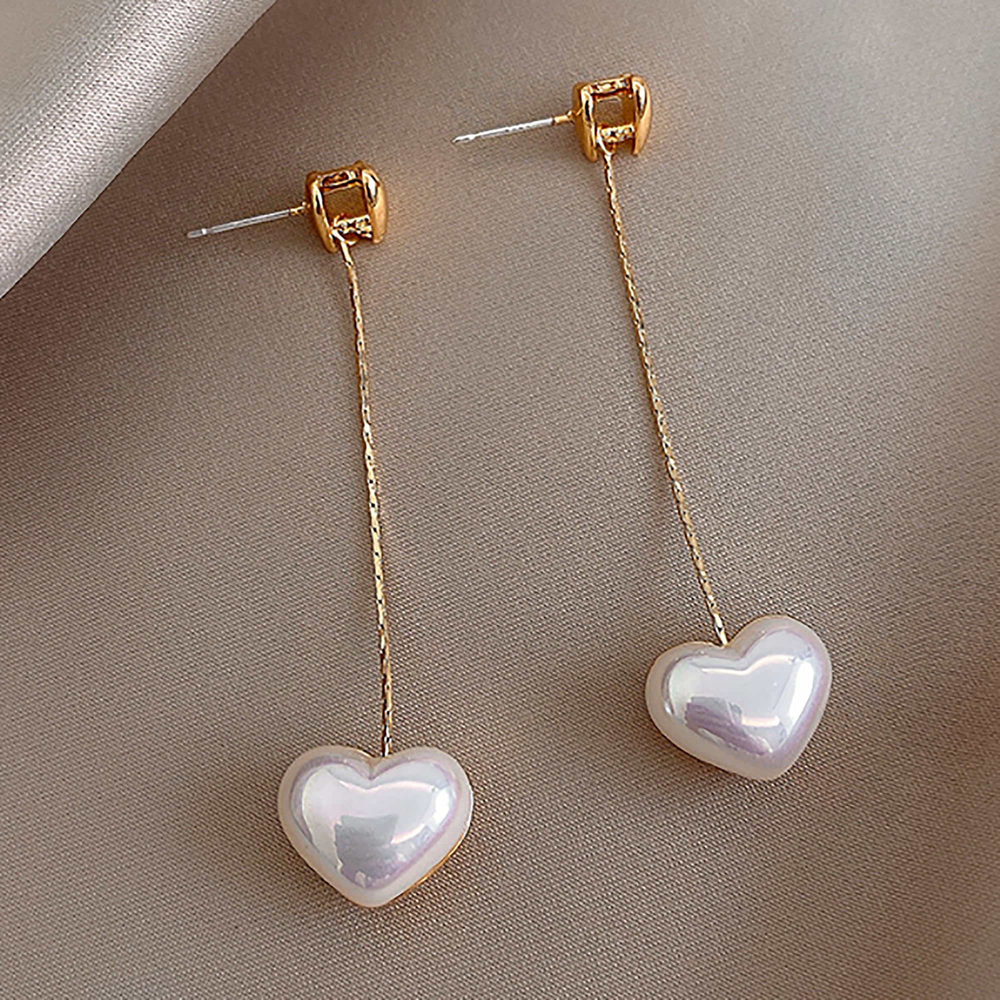 Gold Plated w/ Heart Pearl Dangle Earrings Valentine Day Gift Valentine Day Gift birthday party anniversary