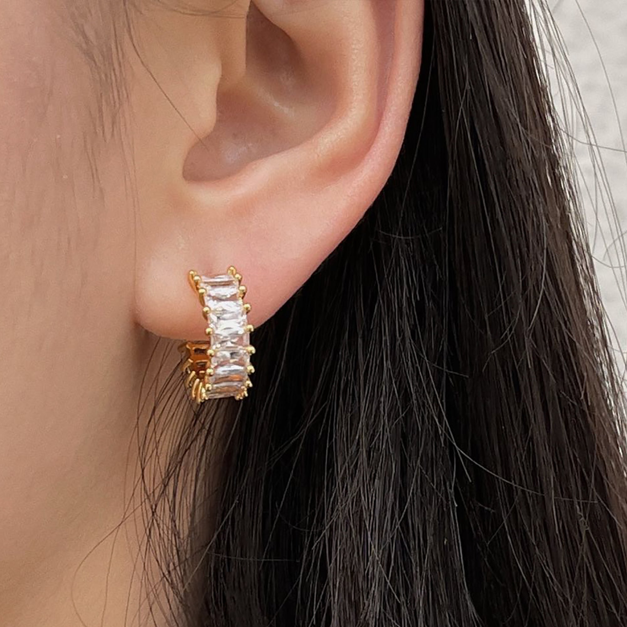 Gold Plated w/ CZ Hoop Earrings