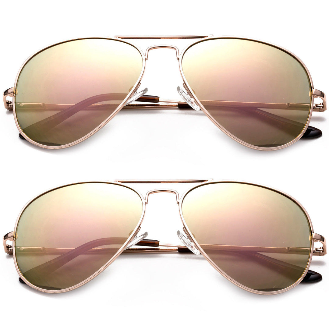 Oversized - 60mm Rose Pink Gold Aviator Sunglasses Classic Vintage Mirror Lens Glasses