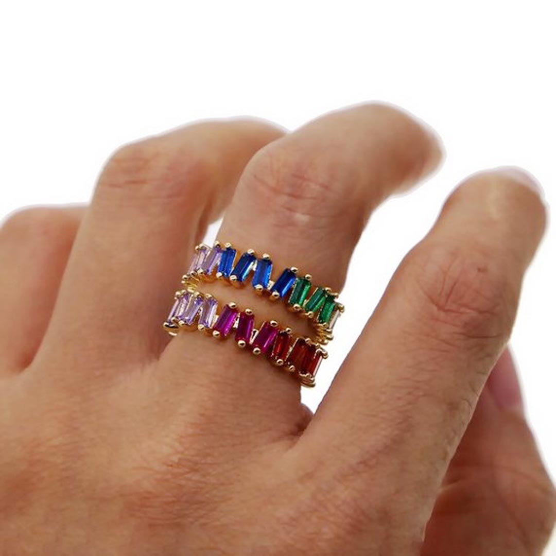 Colored CZ Baguette Band Ring