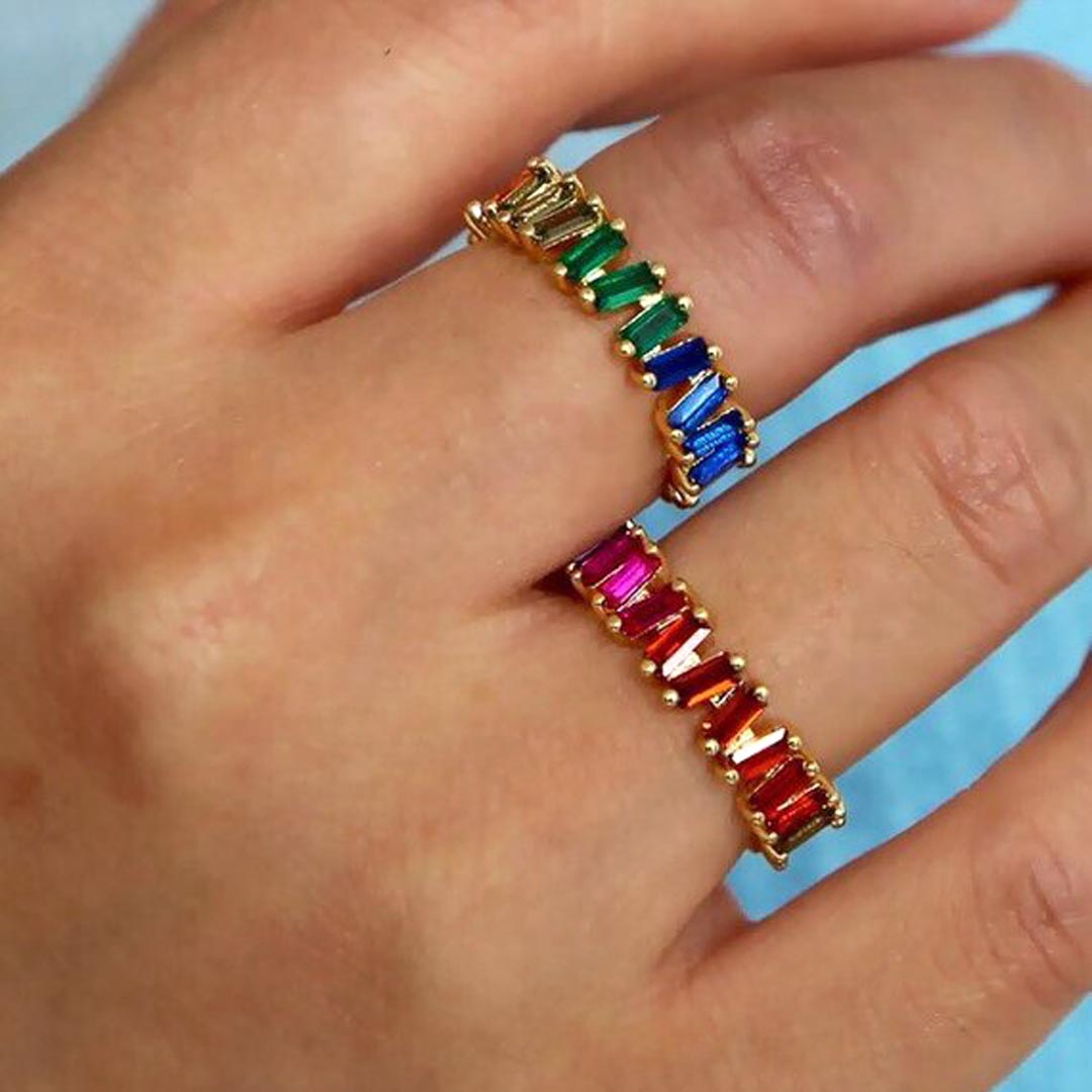 Colored CZ Baguette Band Ring