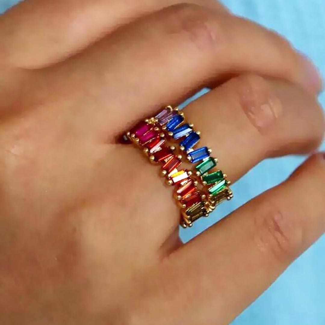 Colored CZ Baguette Band Ring