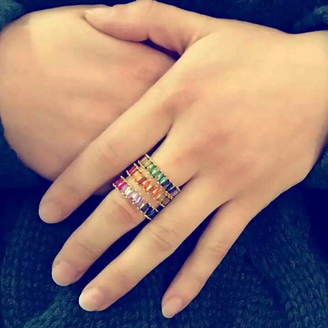 Colored CZ Baguette Band Ring