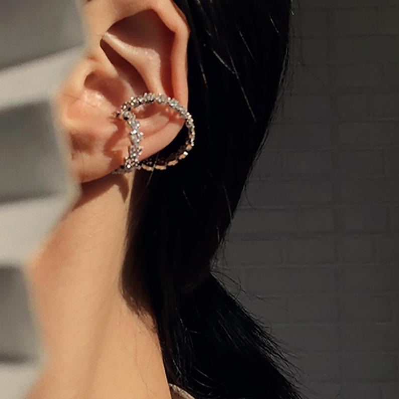 White Gold Plated CZ Deco Ear Cuff