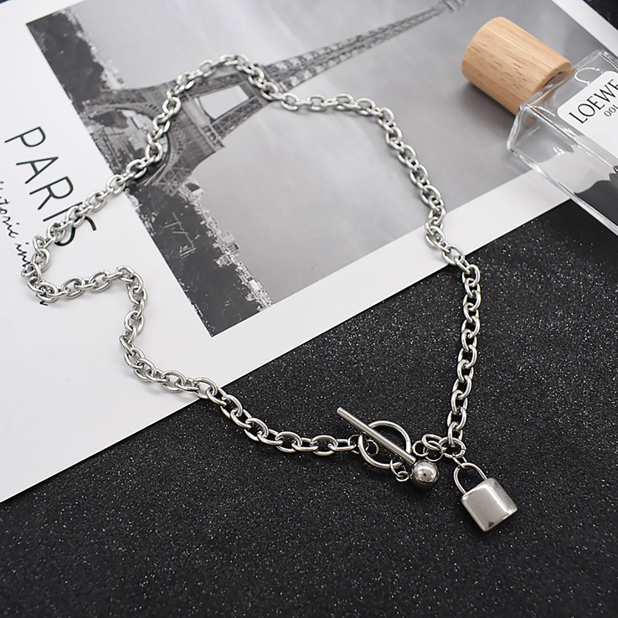 Stainless Steel 51cm Lock w/ Buckle Layered Necklace Valentine Day Gift KOL / Youtuber / Celebrity / Fashion Icon styling