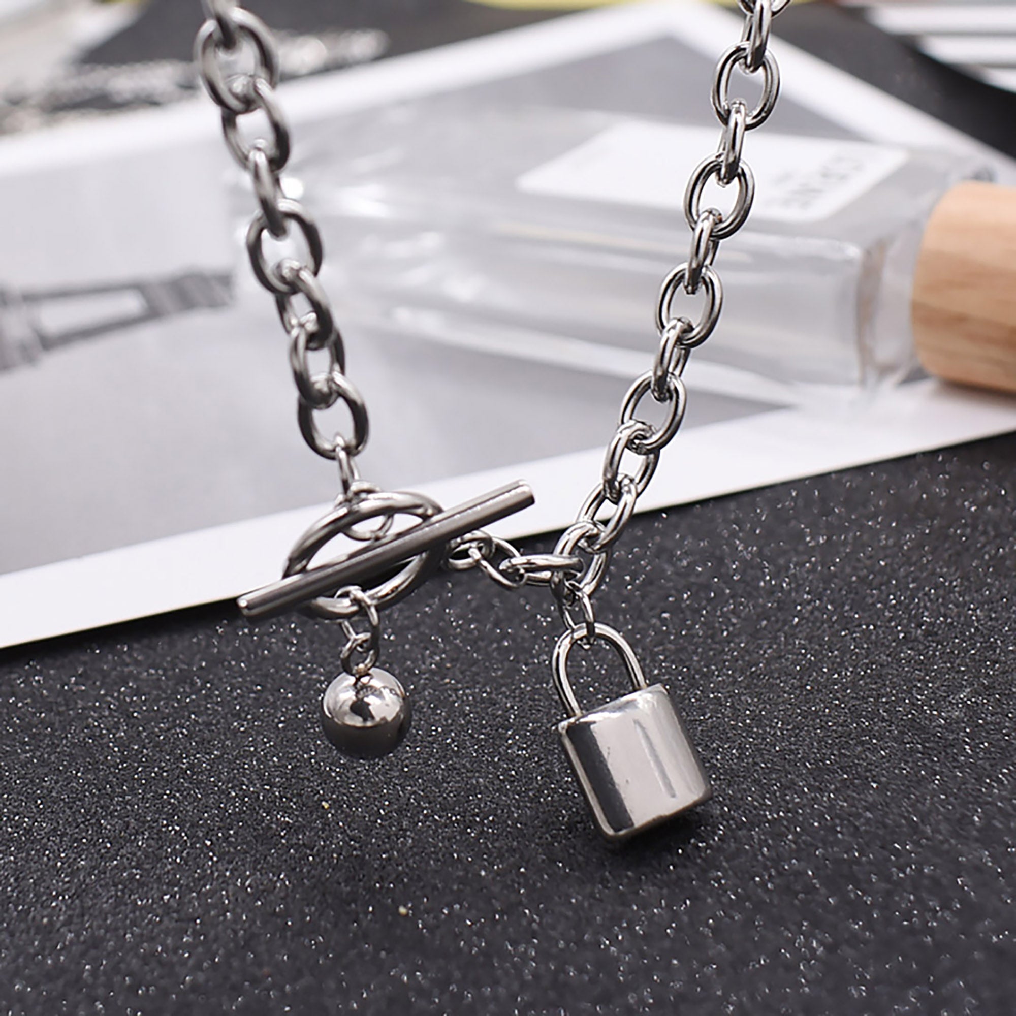 Stainless Steel 51cm Lock w/ Buckle Layered Necklace Valentine Day Gift KOL / Youtuber / Celebrity / Fashion Icon styling