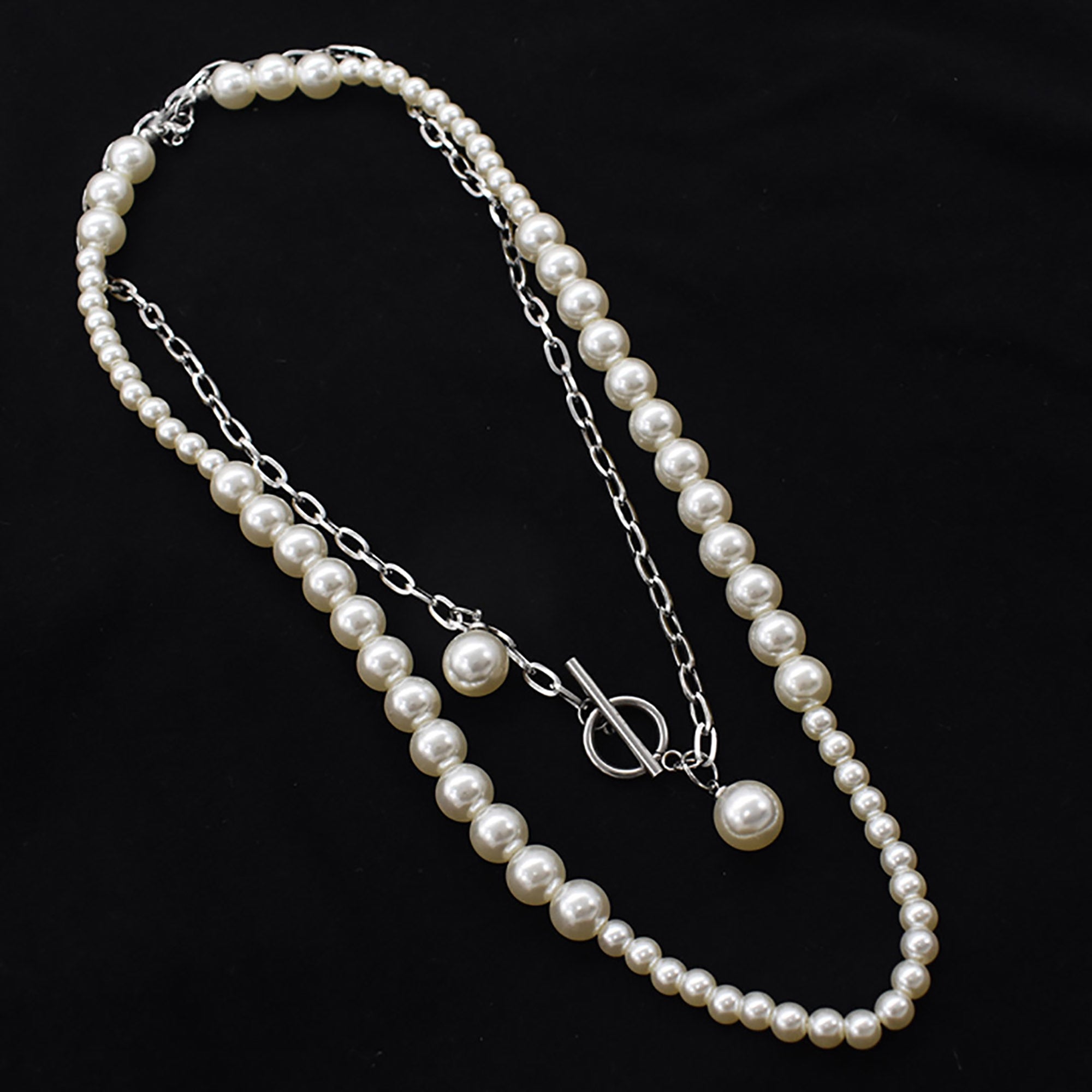 2 in 1 Set Stainless Steel  w/ Pearl Pendant Layered Necklace Valentine Day Gift KOL / Youtuber / Celebrity / Fashion Icon styling