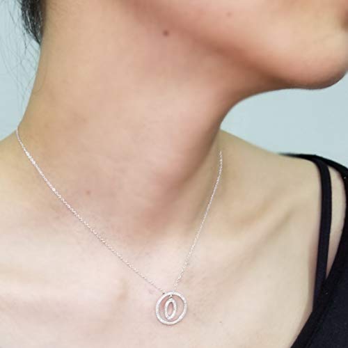 White Gold Plated Sterling Silver Circle CZ Initial Pendant Necklace