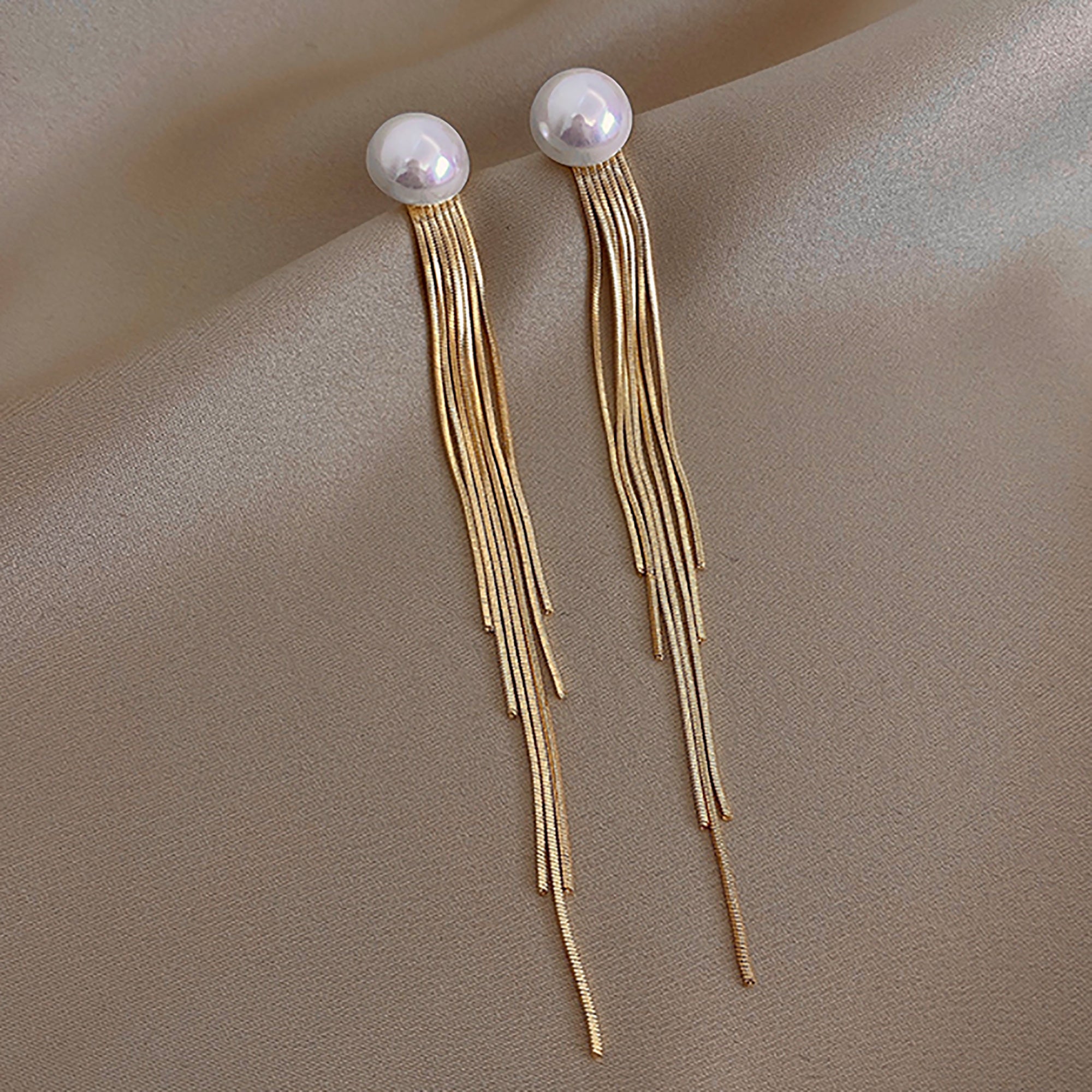 Gold Plated w/ Pearl Tassel Earrings Valentine Day Gift Valentine Day Gift birthday party anniversary