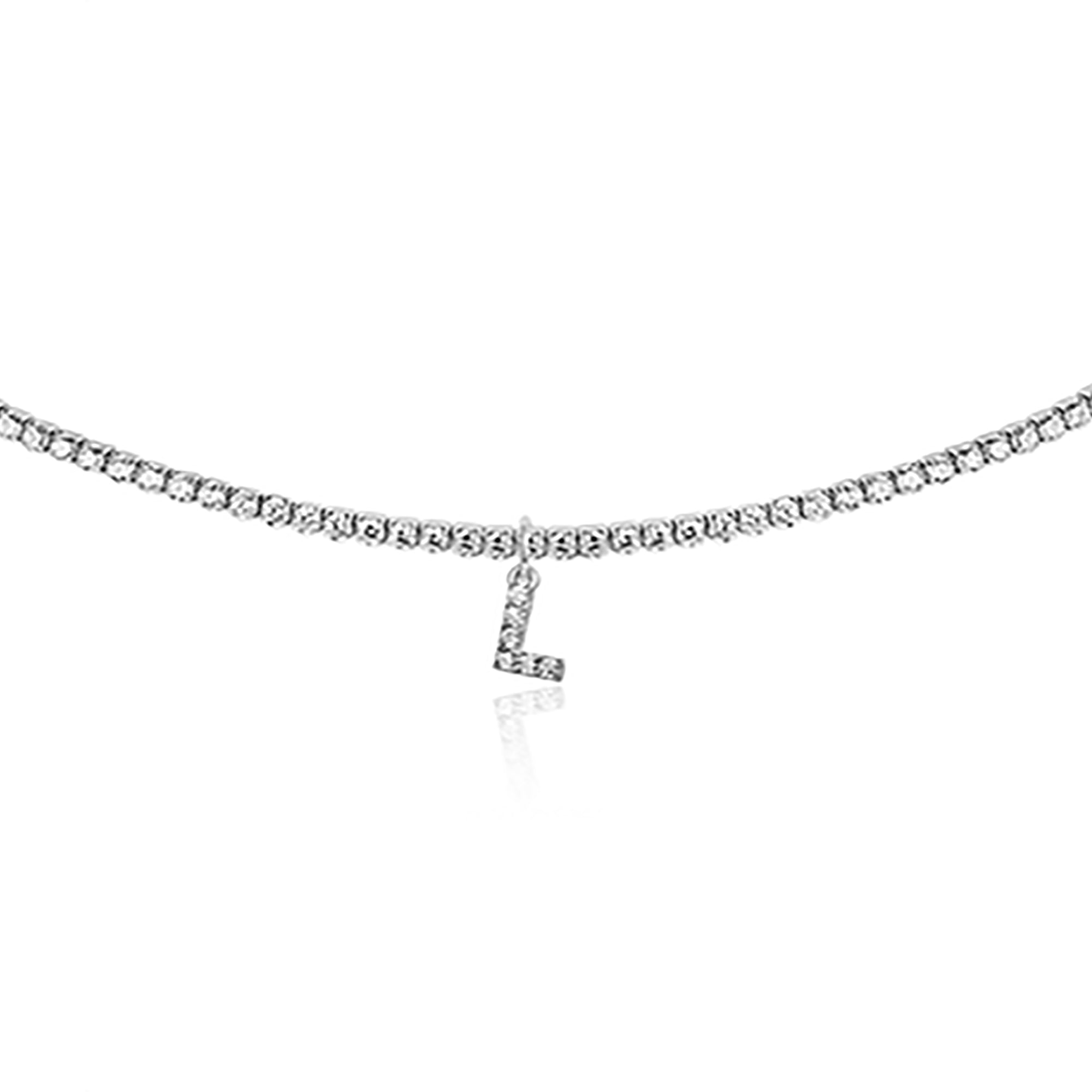 White Gold Plated CZ Letters / Initial Choker Necklace