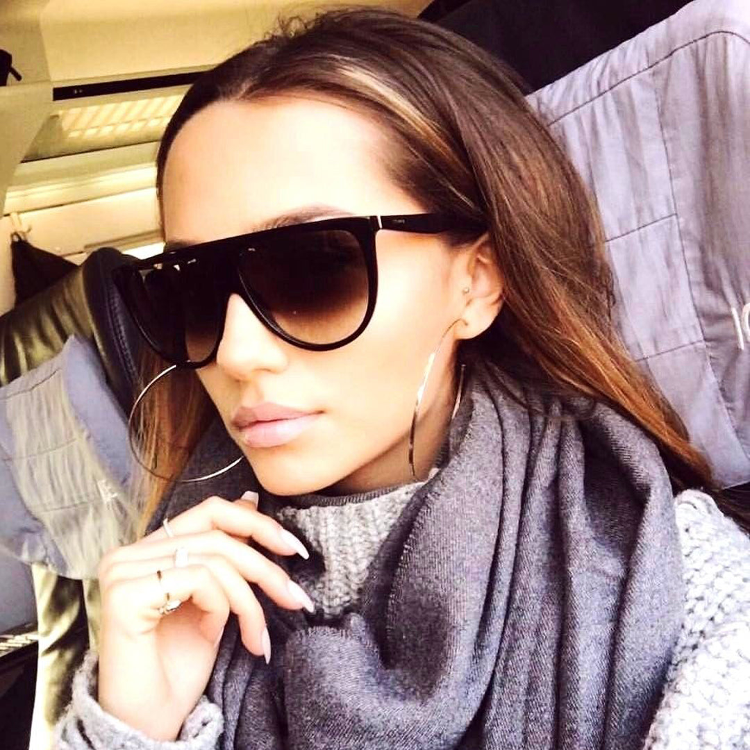 Oversized - 60mm Sunglasses SHADOW Thin Teardrop "BLACK" Oversized Flat Top Aviator Women KOLs