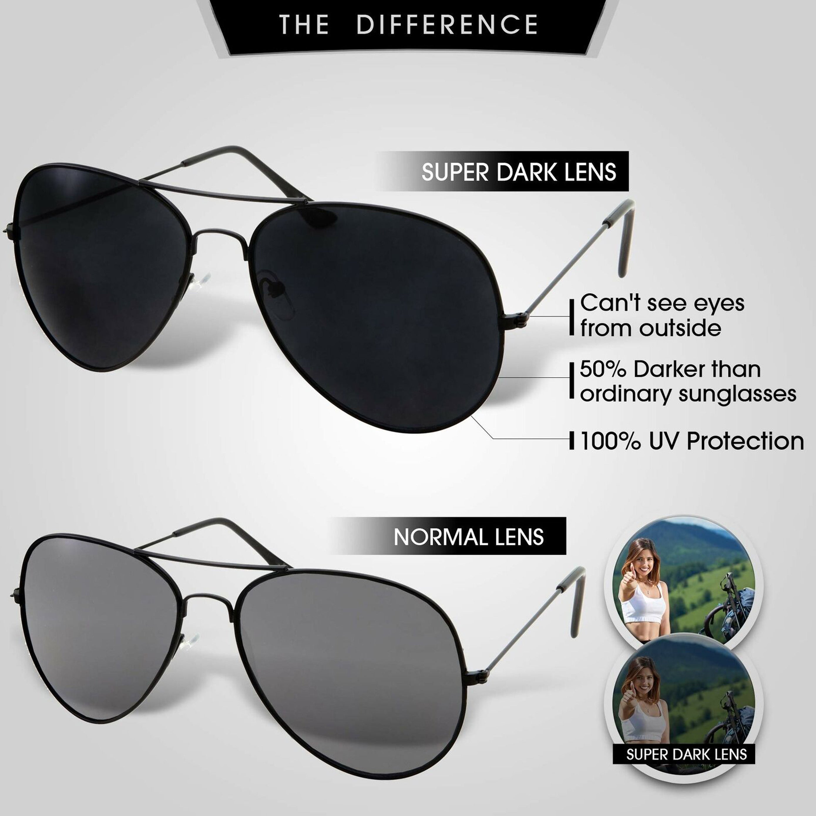 Oversized - 60mm Super Dark Lens Limo Tint Pilot Sunglasses - Men and Women Privacy Sunglasses