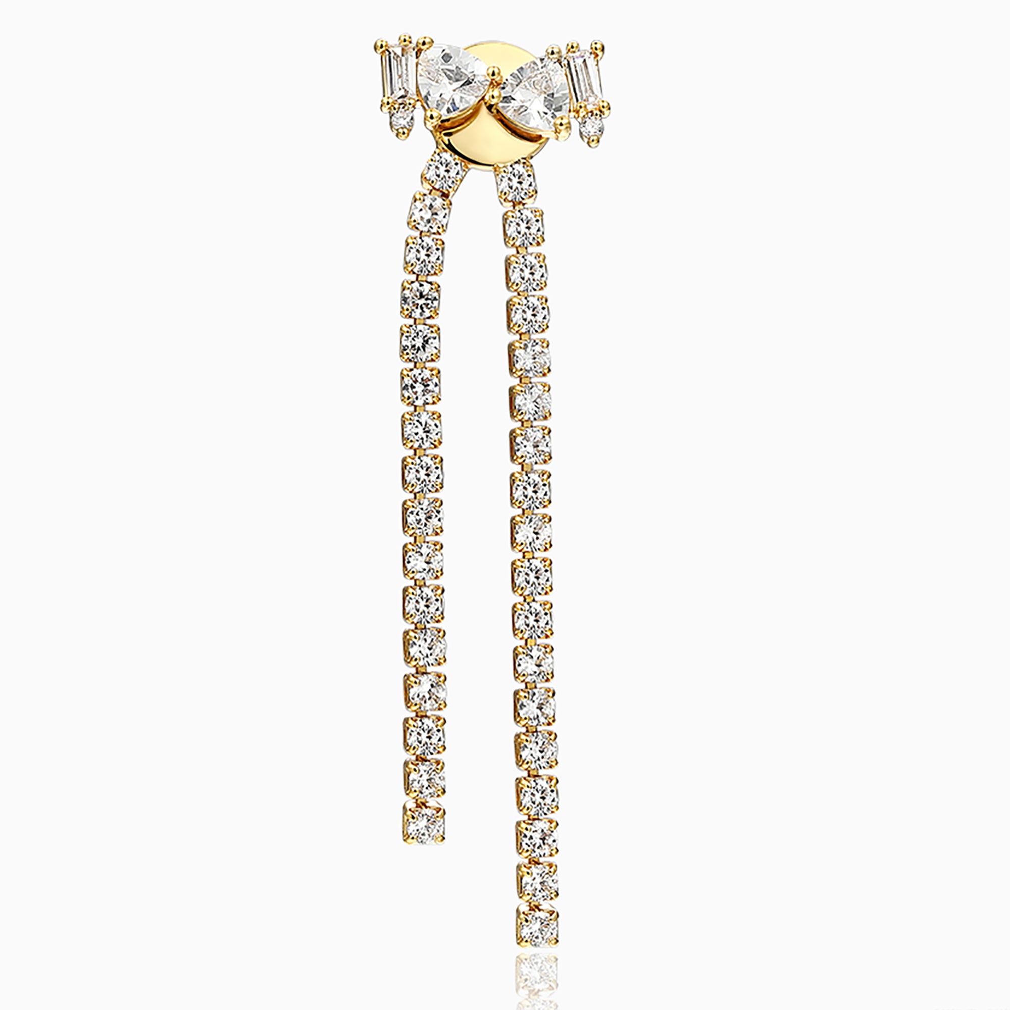 18K Gold Plated w/ Quality CZ Double Side Bow Link Fringe Earrings Valentine Day Gift