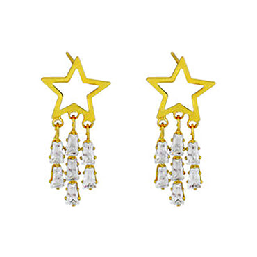 18K Gold Plated Star w/ CZ Tassel Earrings Valentine Day Gift Valentine Day Gift birthday party anniversary