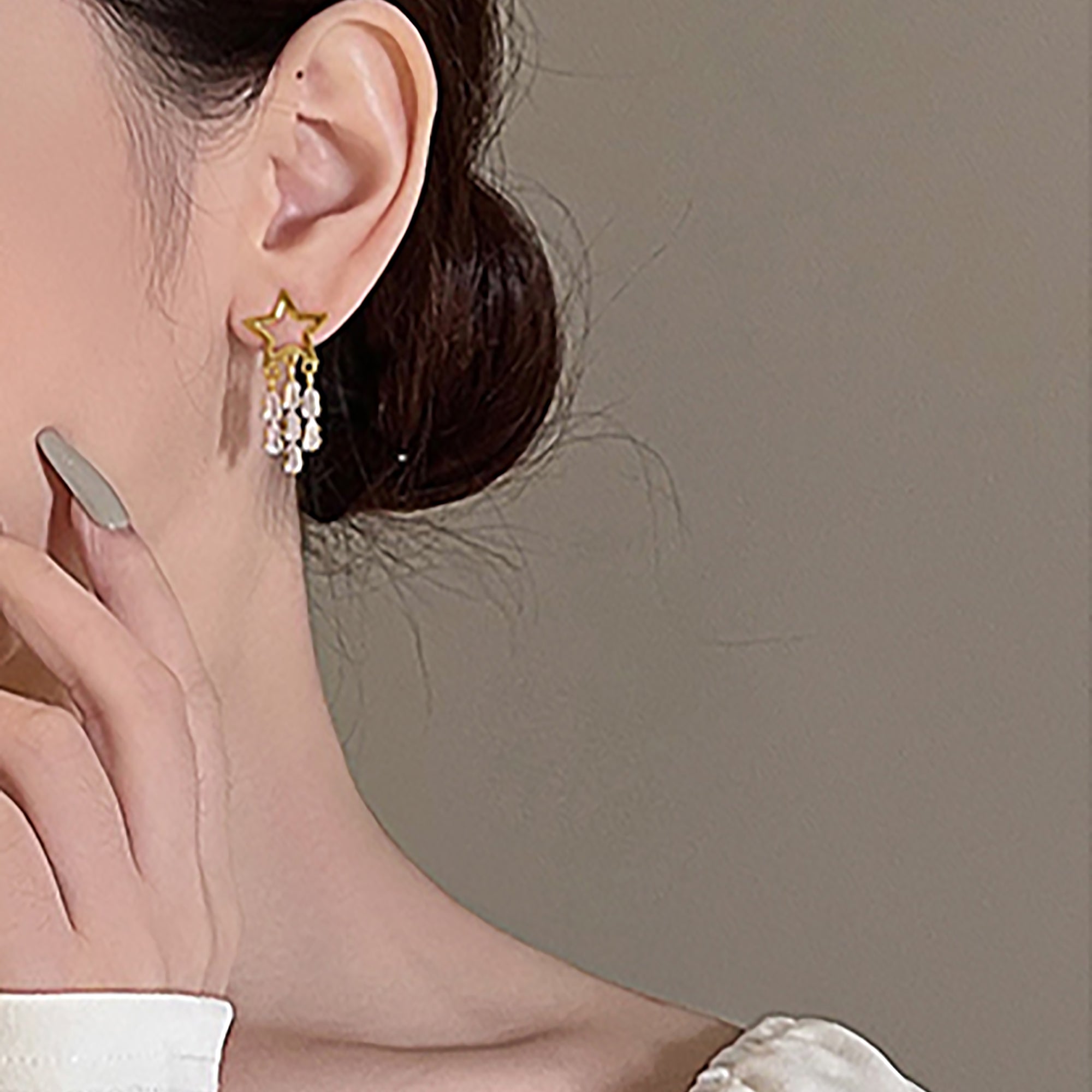 18K Gold Plated Star w/ CZ Tassel Earrings Valentine Day Gift Valentine Day Gift birthday party anniversary