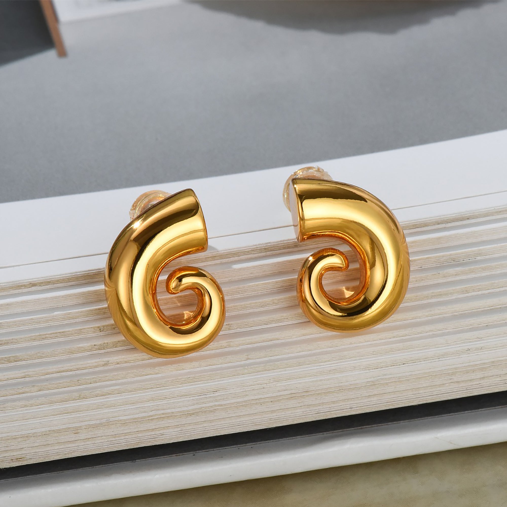 Gold Plated Swirl Earrings Valentine Day Gift Mother's Day wedding fashion show Active