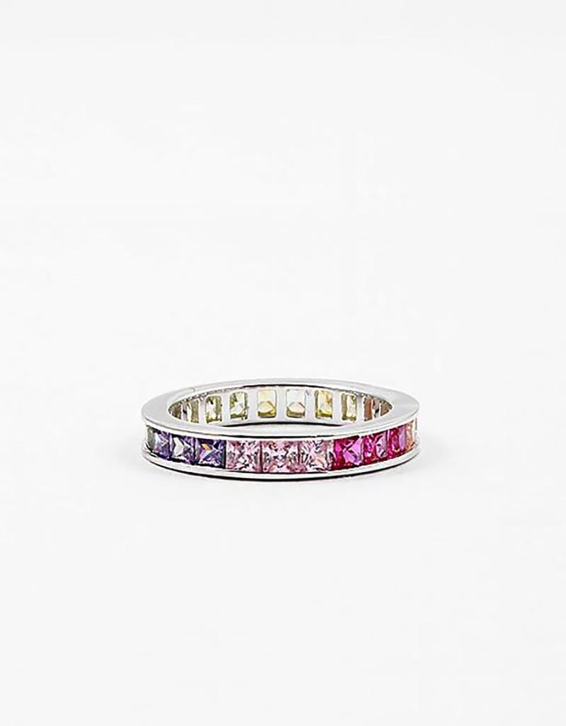 Simple Multi-Color Emerald Cut Eternity Band CZ Ring