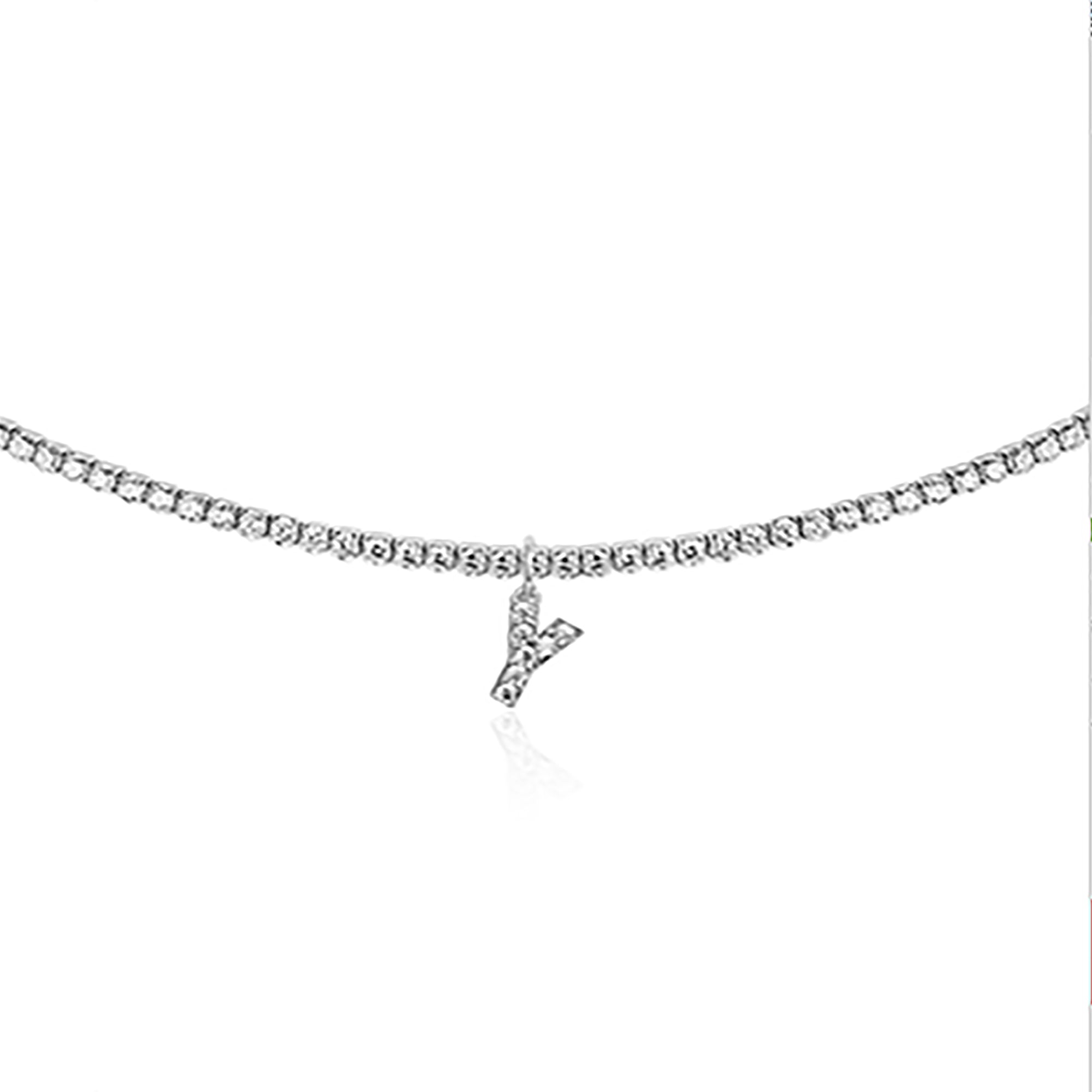 White Gold Plated CZ Letters / Initial Choker Necklace