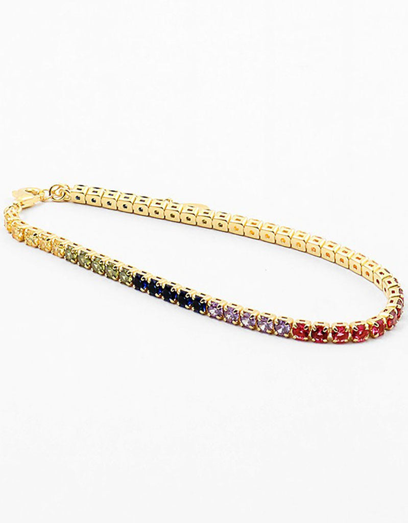 Round Rainbow Multi CZ w Lobster claw clasp Bracelet