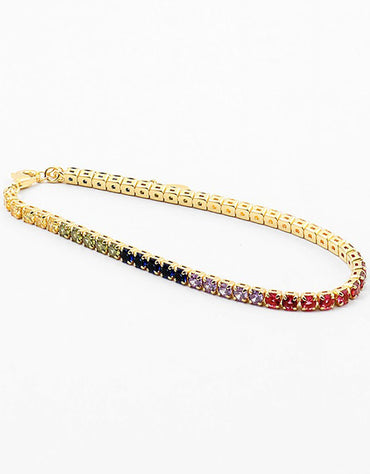 Round Rainbow Multi CZ w Lobster claw clasp Bracelet