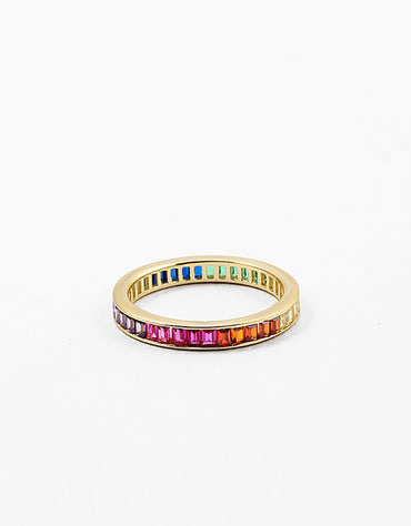 Mult- Color Emerald Cut Eternity Band CZ Ring