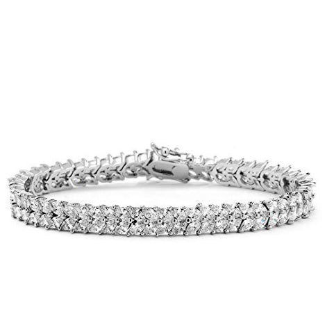 (Customized) AnChus Silver Platinum w 0.25" Laurel Cubic Zirconia Bracelet